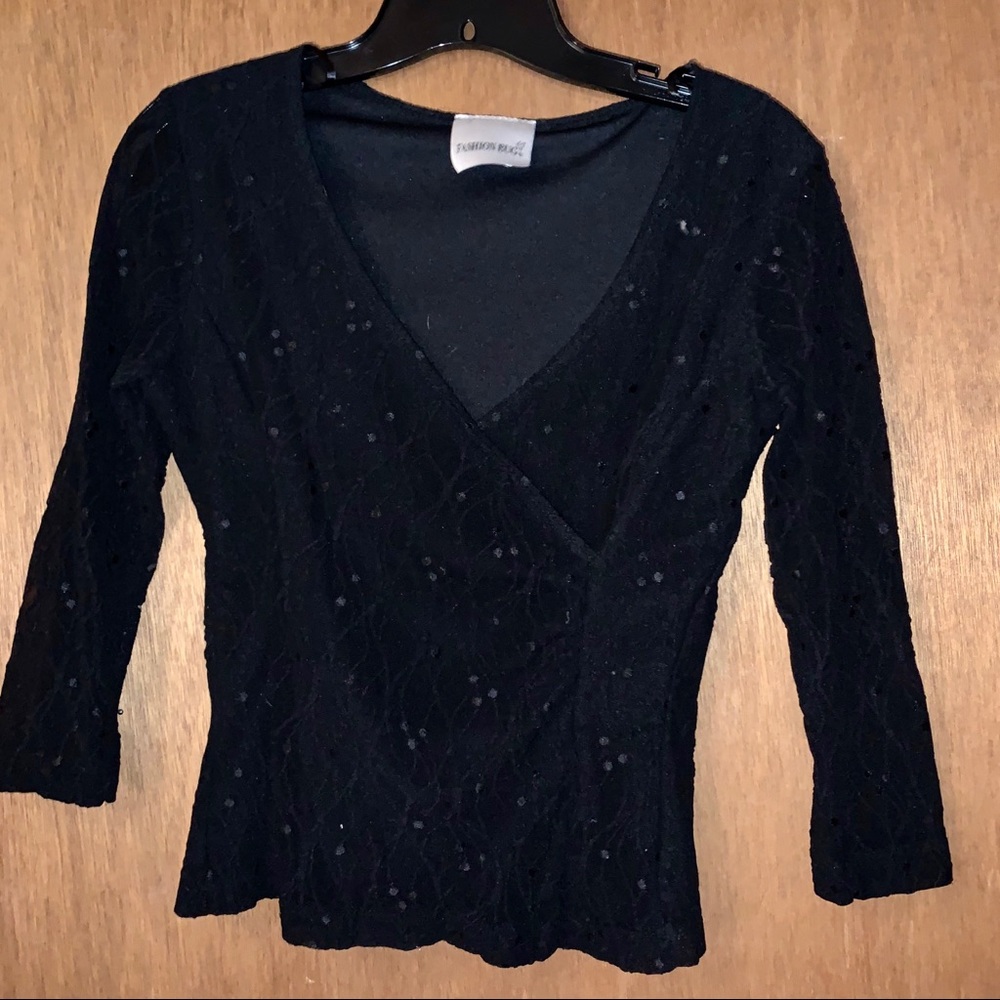 Black Deep V Ruched Top - Picture 1 of 2